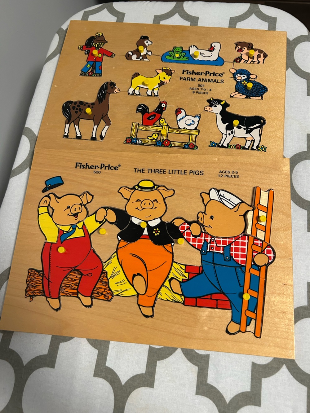 Lot of 2 vintage fisher price wooden puzzles